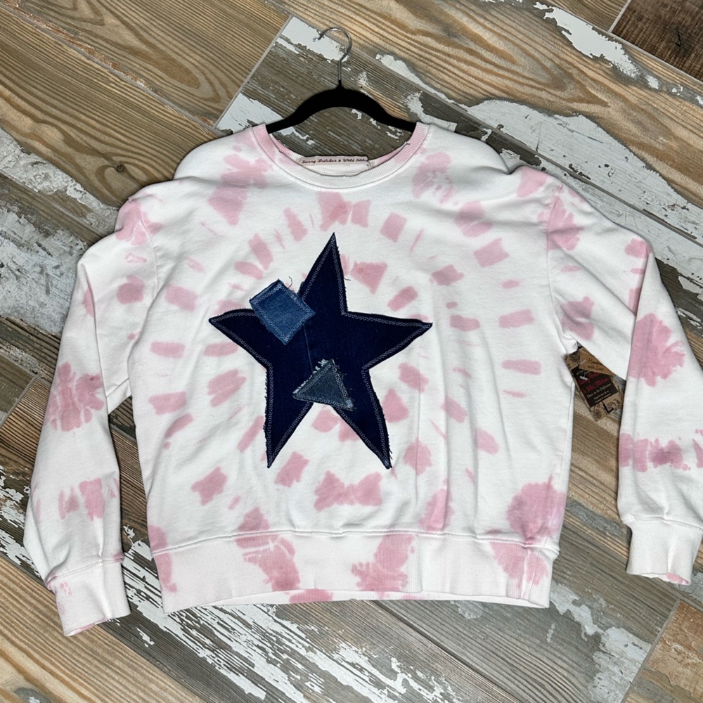 Handmade Upcycled Repurposed Rework Tie Dye Denim Sweatshirt Gypsy Hippie Oaak